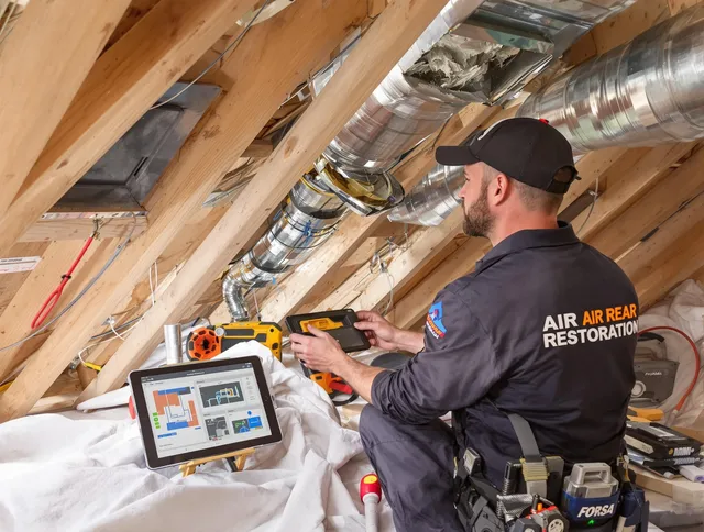 Carver Air Duct Cleaning technician performing precise duct repair work in Carver