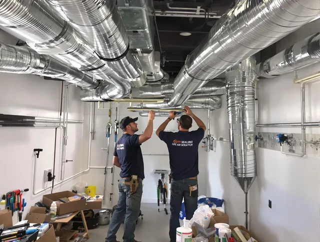 Carver Air Duct Cleaning technician applying professional duct sealing solutions in Carver