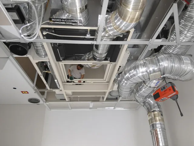 Carver Air Duct Cleaning technician performing detailed central duct system cleaning in Carver