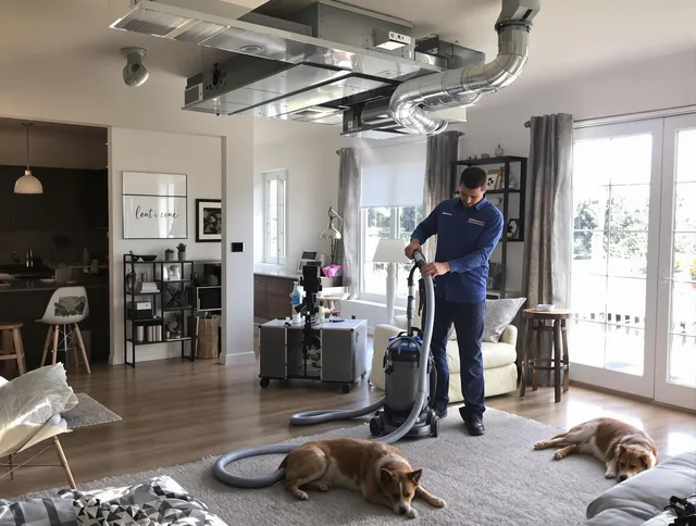 Carver Air Duct Cleaning technician performing detailed indoor duct cleaning for improved air quality in Carver