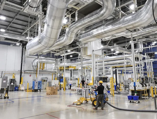 Carver Air Duct Cleaning team performing comprehensive industrial duct cleaning at a large facility in Carver